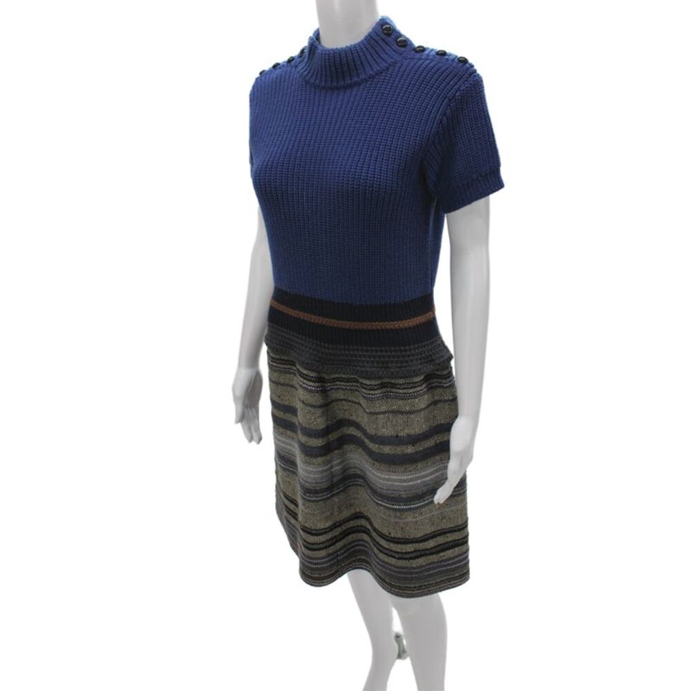 Louis Vuitton Women Blue Sweater Dress Wool Colorblock Mock Neck Size L - Picture 2 of 9